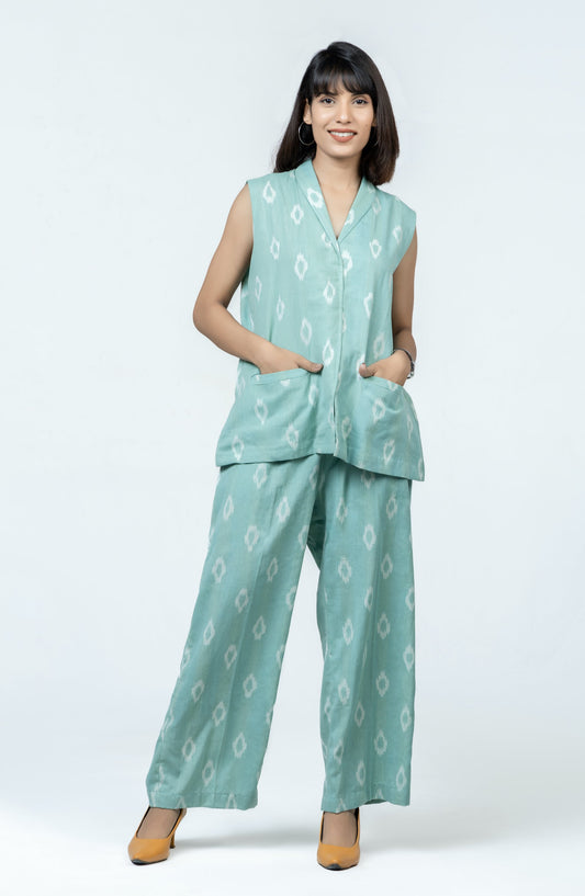 Sage green cotton coord set in ikat print