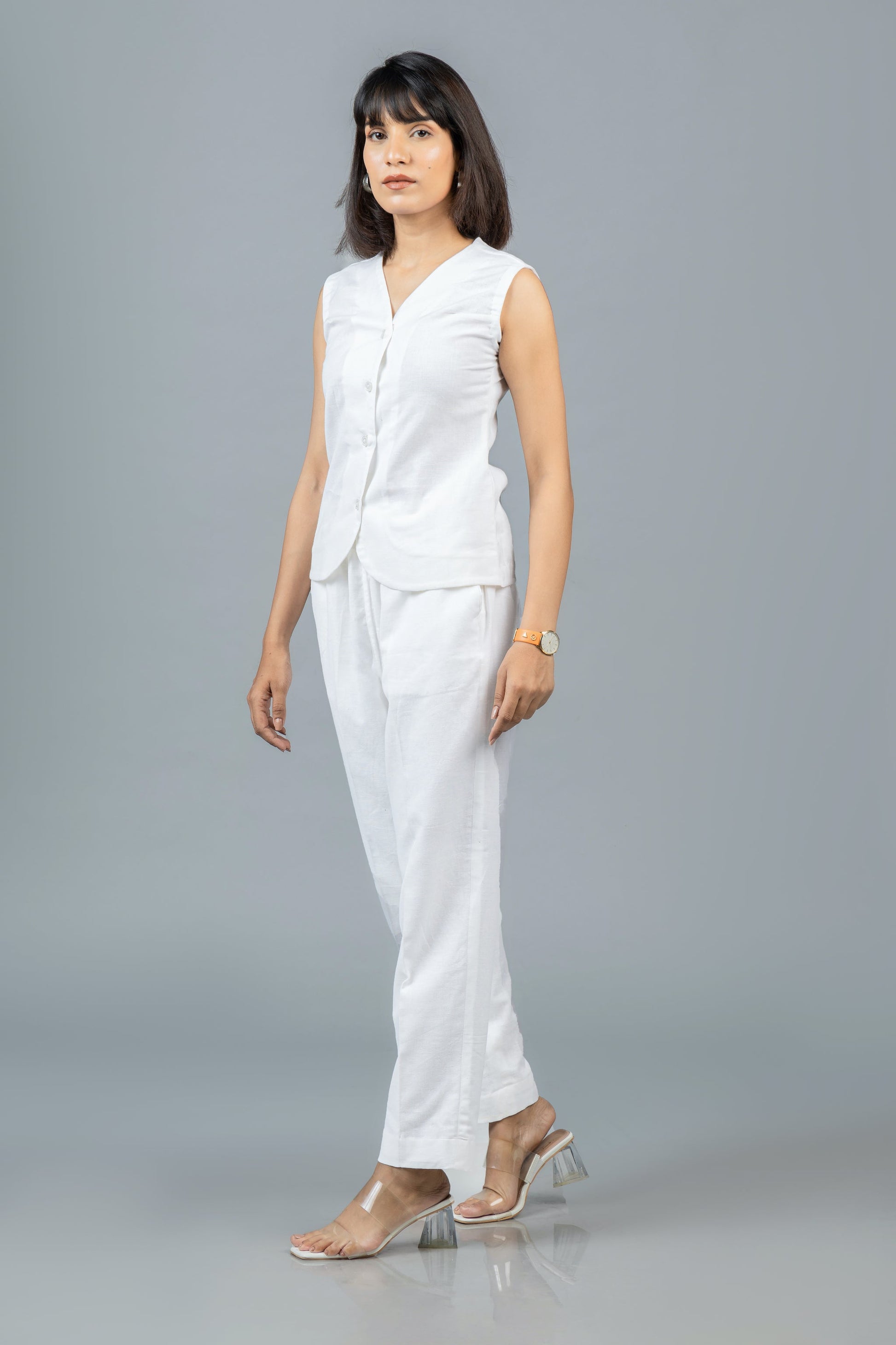 Linen cotton coord set with vest coat